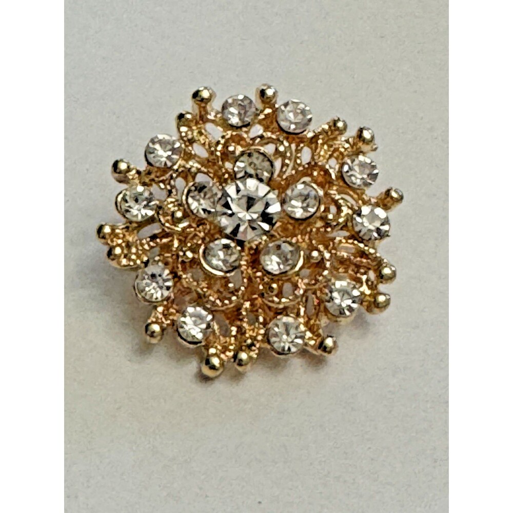 Modern Gold Tone Rhinestone Flower Brooch 1 Inch